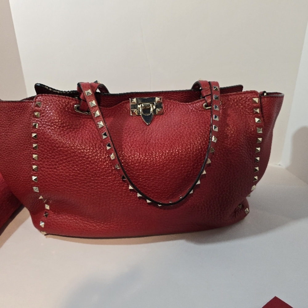 Valentino Red Studded Leather Tote